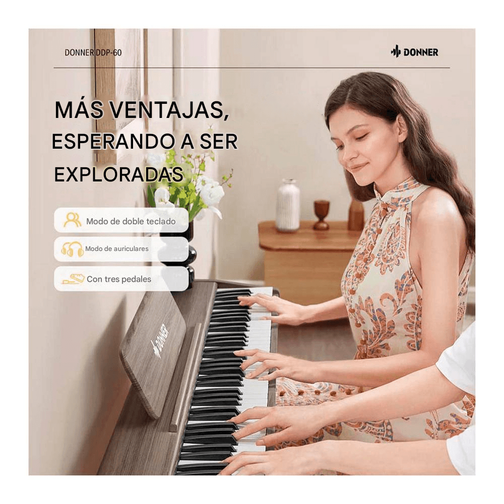 Imagen 2 del producto Piano digital Donner DDP-60, 88 teclas con mueble, polifonía, 128 tonos, efectos, gris