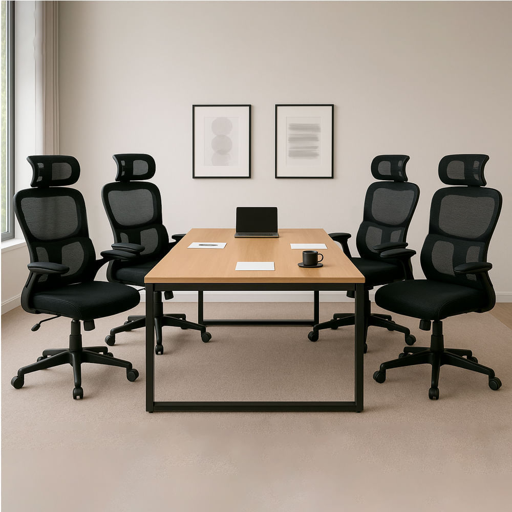 Imagen 2 del producto Combo: 4 Sillas Komsum Turin, ergonómicas de oficina, respaldo con almohadilla cervical 2D, PP + metal, 90kg, estilo ejecutivo, negro