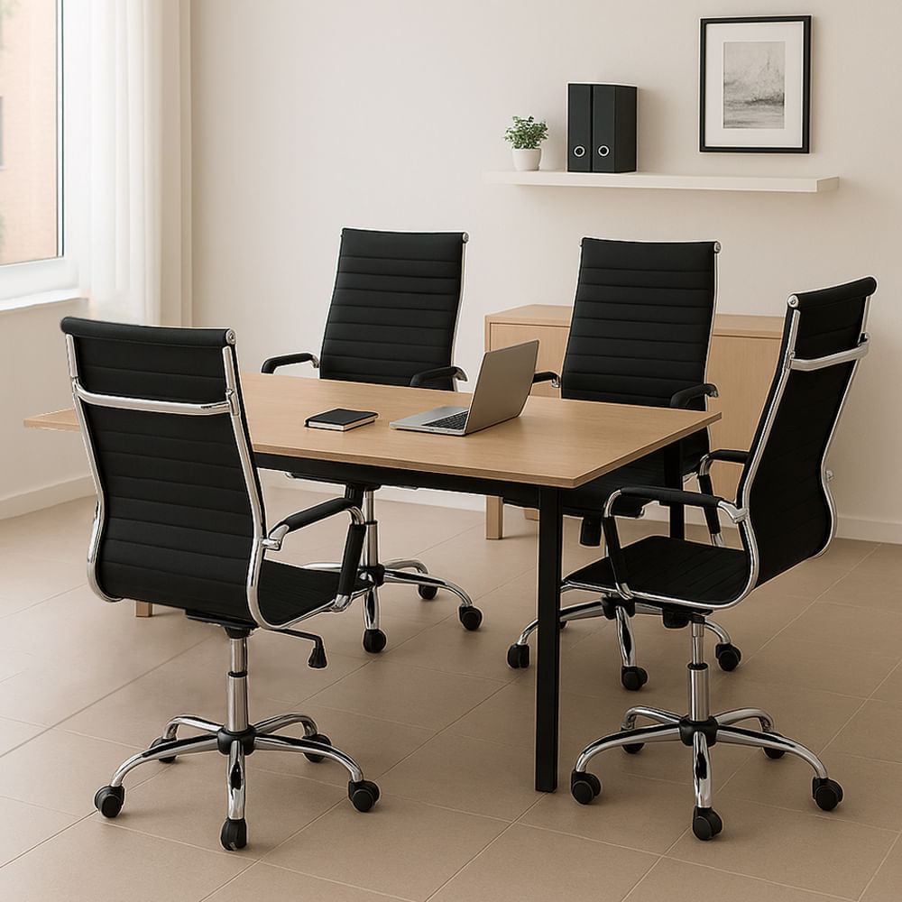 Imagen 2 del producto Combo: 4 Sillas de oficina ejecutiva Komsum Cannes, estructura metálica, sistema de balanceo, ruedas nylon, soporte 90kg, negro