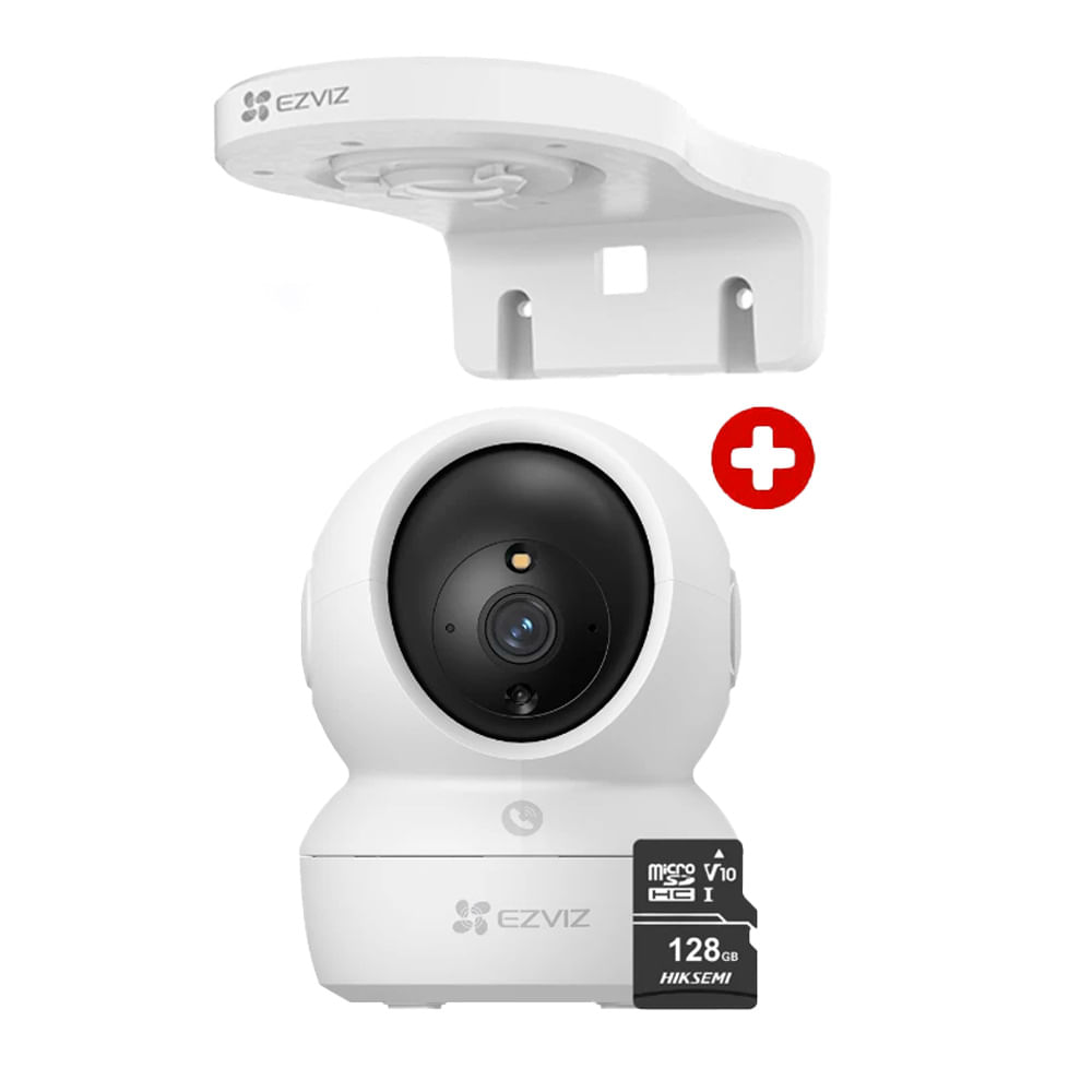 Cámara de seguridad de interiores, Ezviz H6C 2K 3MP, microSD 128GB, soporte de montaje en pared, visión nocturna, blanco