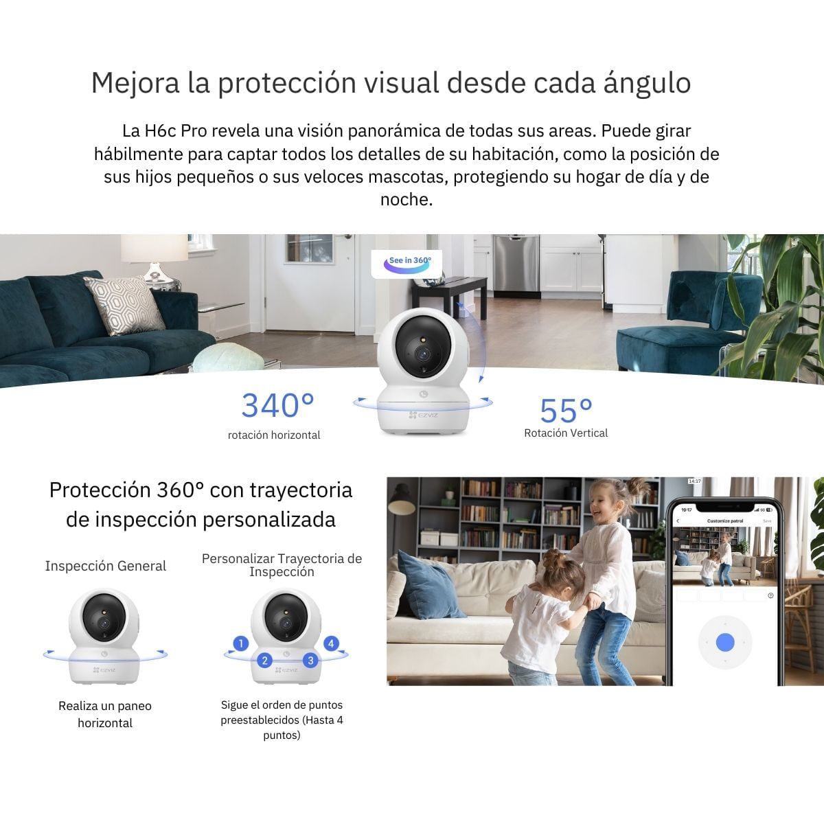 Imagen 2 del producto Cámara de seguridad para interiores Ezviz H6C Pro 3K 5MP, visión nocturna en color, audio bidireccional, blanco