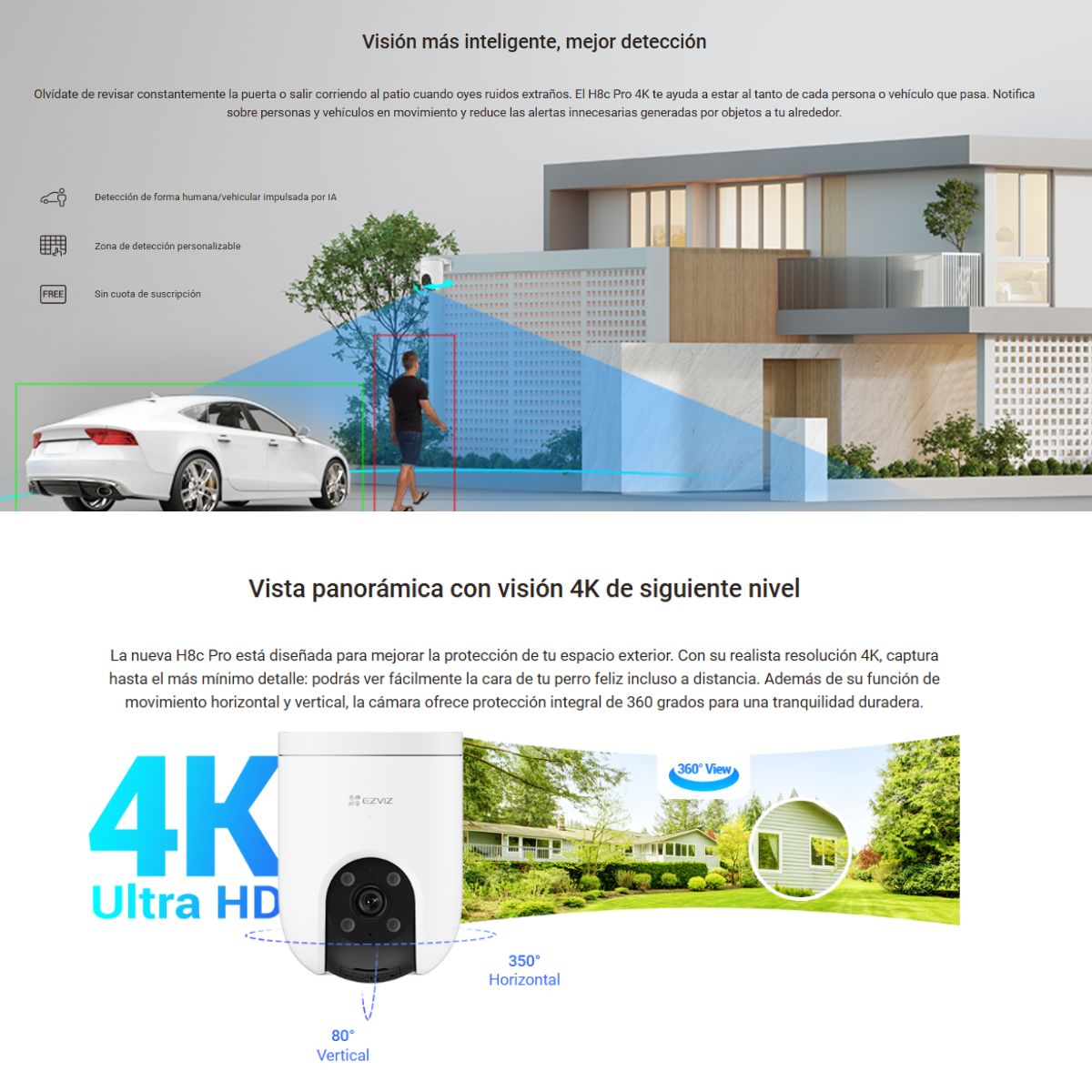 Imagen 2 del producto Cámara de seguridad para exterior Ezviz H8C Pro 4K 8MP, visión nocturna a color, detección inteligente, IP65, blanco