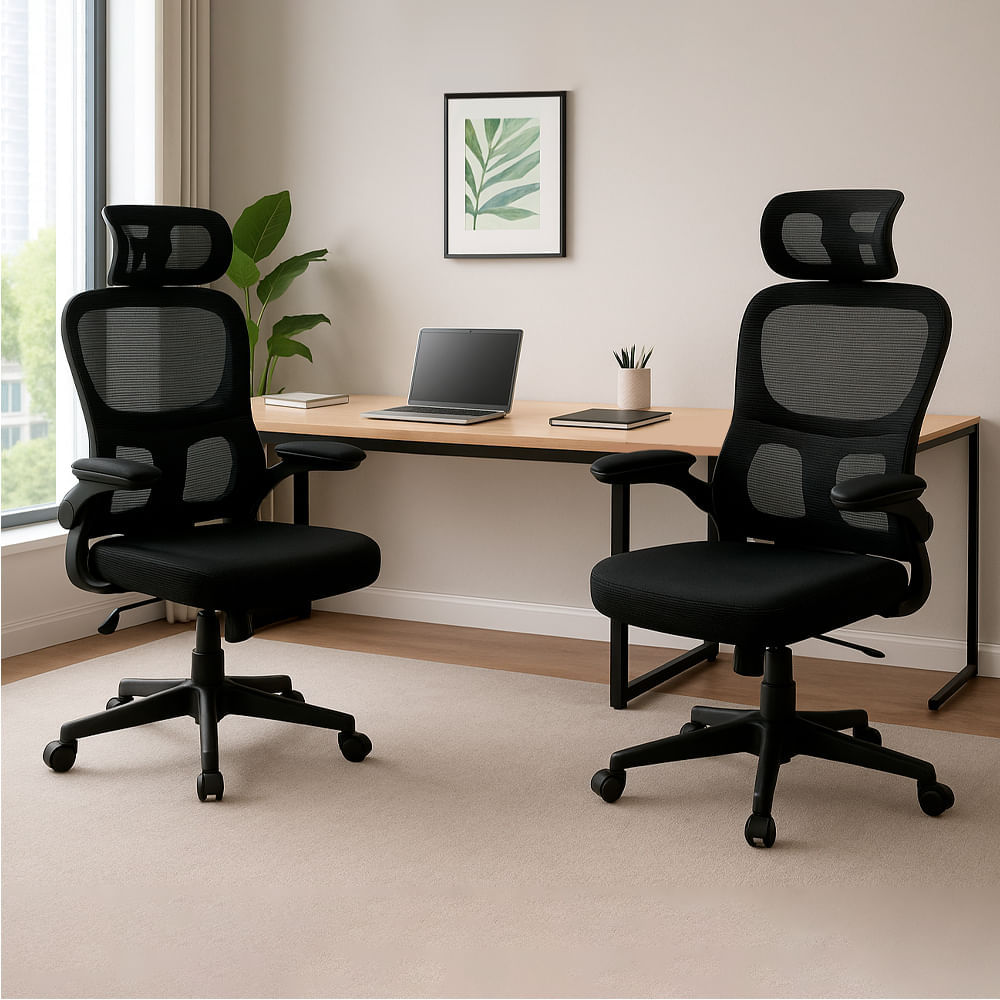Imagen 2 del producto Combo: 2 Sillas Komsum Turin, ergonómicas, respaldo ajustable 2D, estructura polipropileno + metal, negro