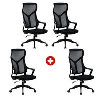 Combo: 4 Sillas ergonómicas Komsum Lyon, respaldo malla transpirable, estructura metálica + polipropileno, mecanismo de balanceo, negro