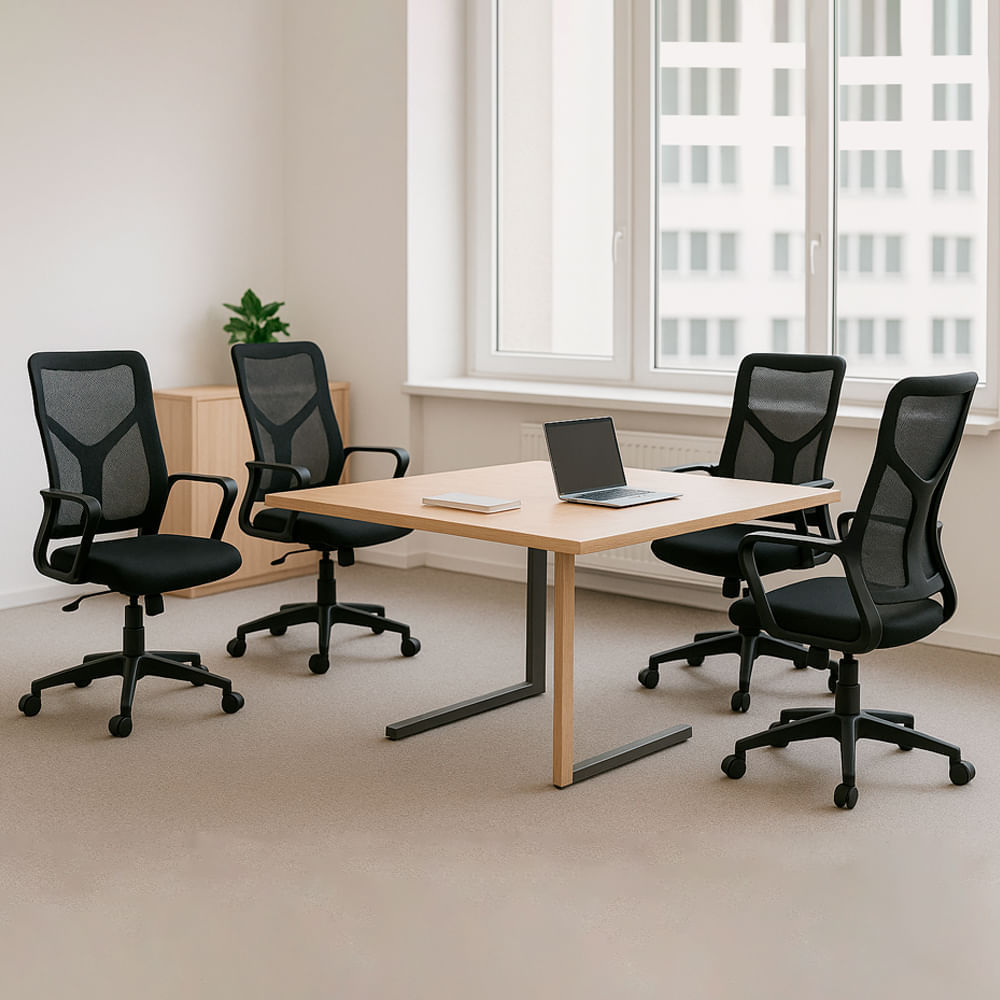 Imagen 2 del producto Combo: 4 Sillas ergonómicas Komsum Lyon, respaldo malla transpirable, estructura metálica + polipropileno, mecanismo de balanceo, negro