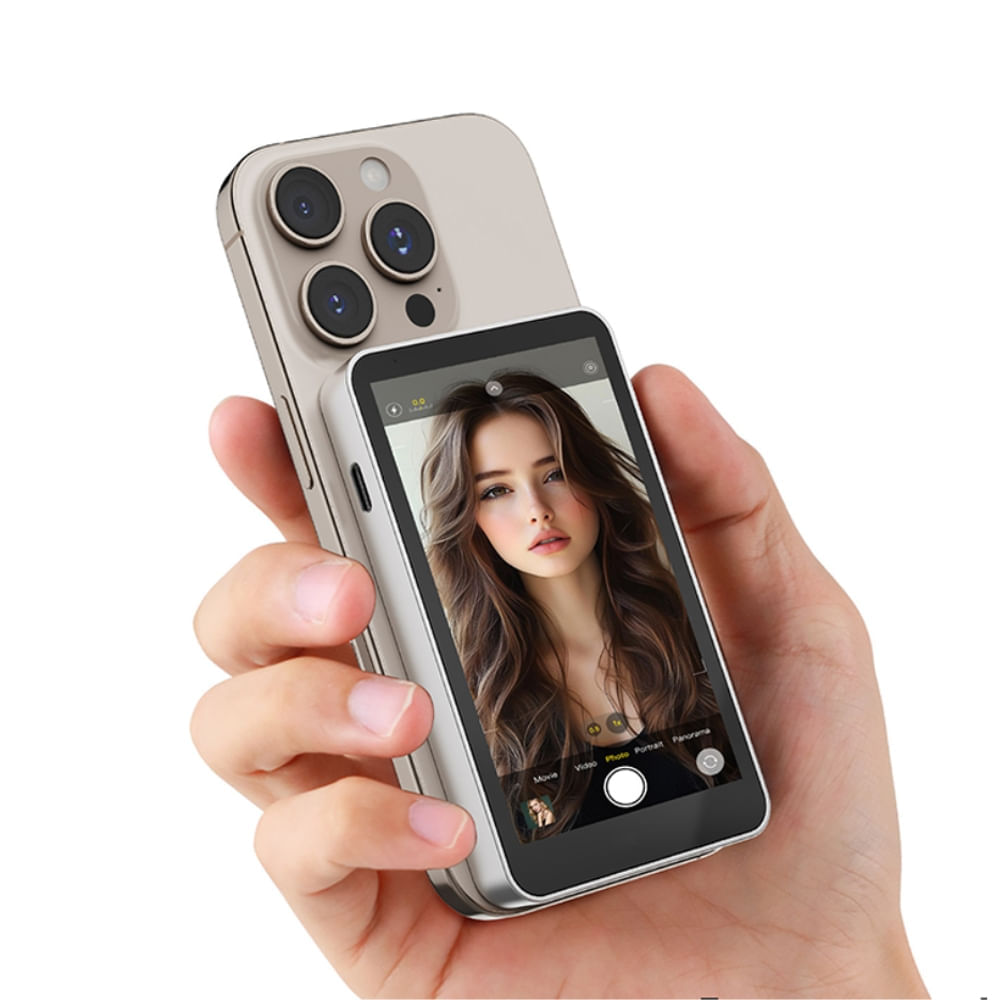 Imagen 2 del producto Pantalla selfie magnética para celular, compatible con iPhone/Android, montaje rápido con imán, conexión inalámbrica