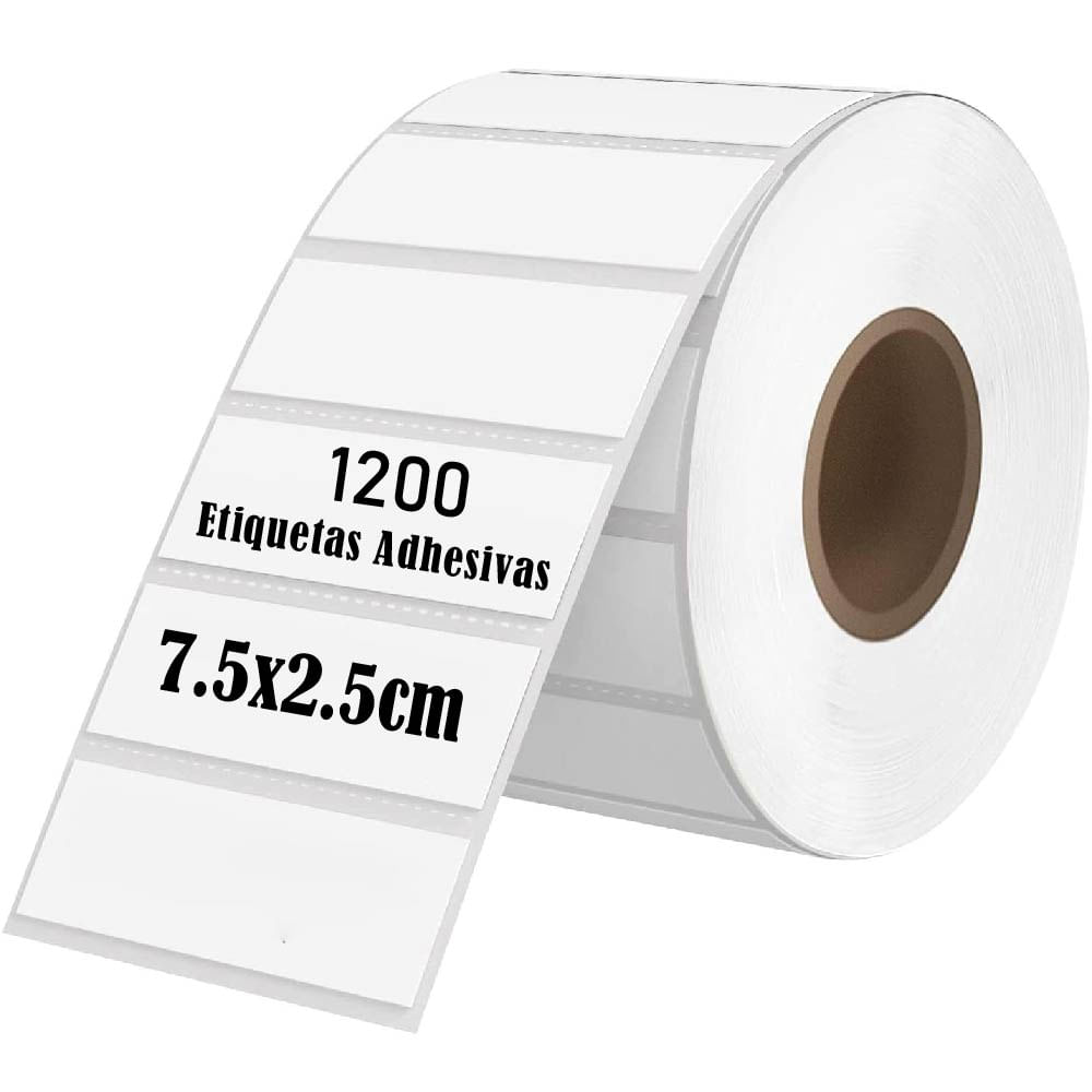 Imagen 1 del producto Rollo 1200 etiquetas adhesiva térmica 7.5x2.5 cm, impermeable, resistente a arañazos, compatible impresora térmica