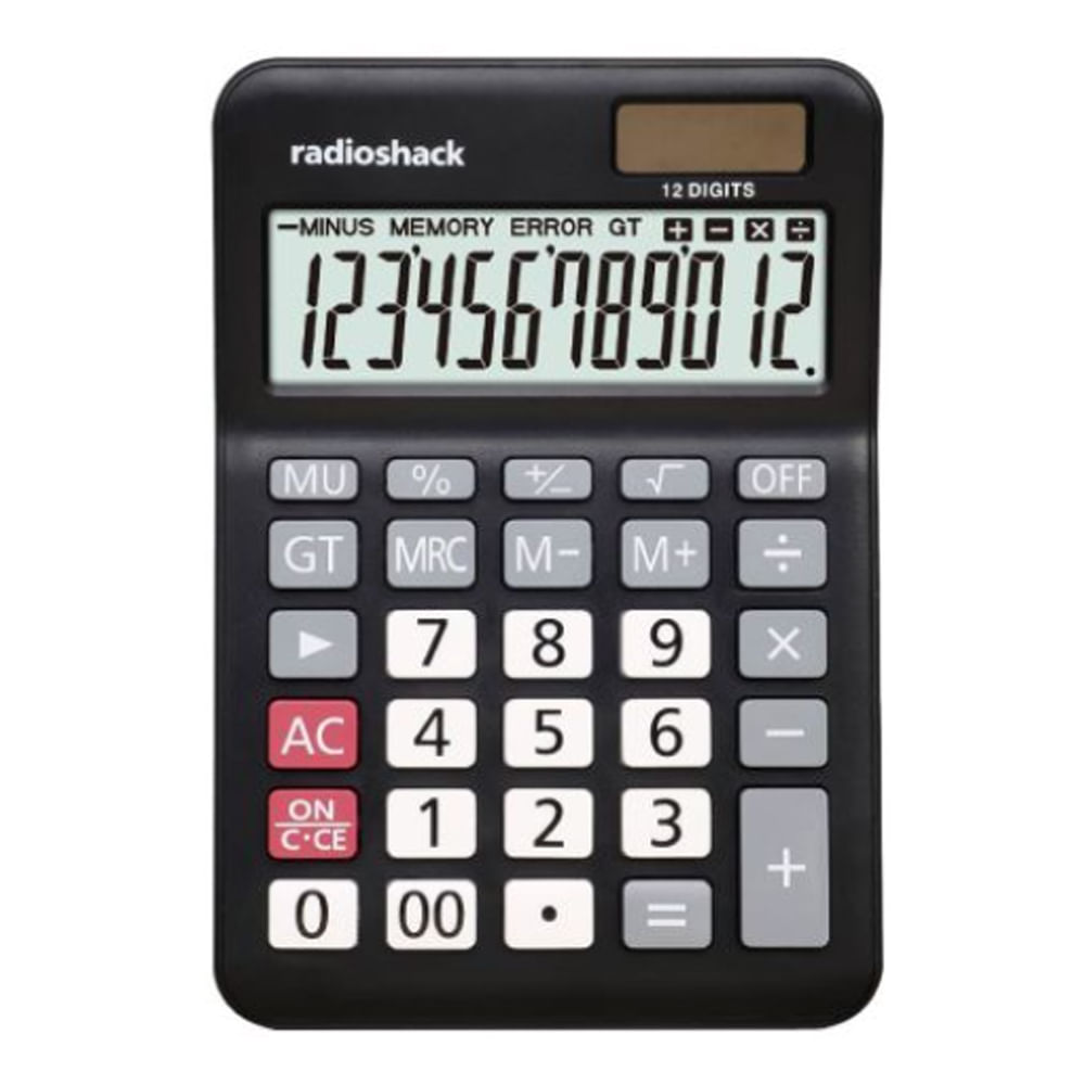 Calculadora de mesa Radioshack 6103040 12 dígitos, con panel solar, negro