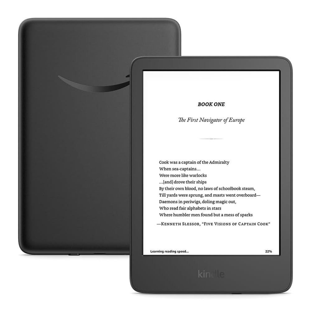 E-reader Amazon Kindle 6" 2024 16GB, ligero y compacto, pantalla antirreflejos, luz frontal brillante, modo oscuro y lectura prolongada, negro