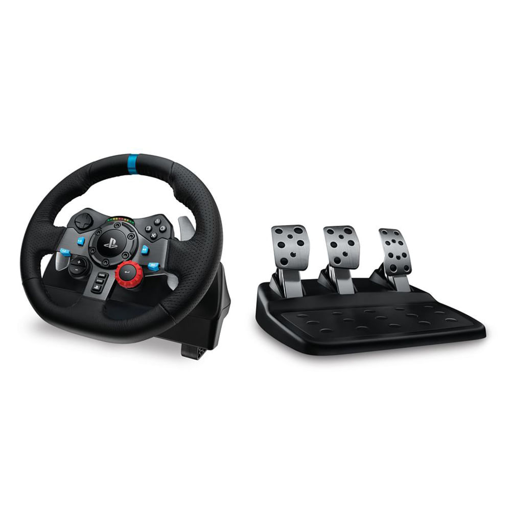Timón y pedales Logitech G29 para Simulación de Carreras PS5/PS4/PC, volante de cuero y Force Feedback