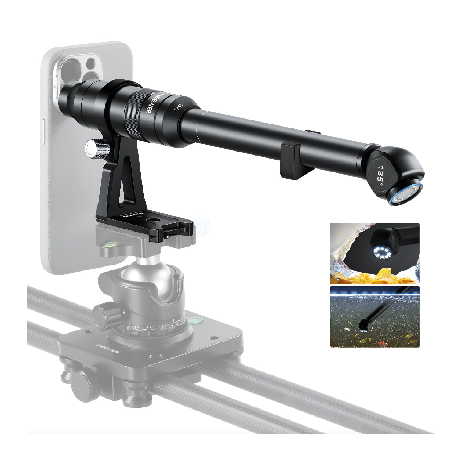 Imagen 2 del producto Lente de Sonda Neewer LS-51 Macro 2x, 18mm, gran angular 100°, luz LED integrada, sumergible, aluminio resistente, negro