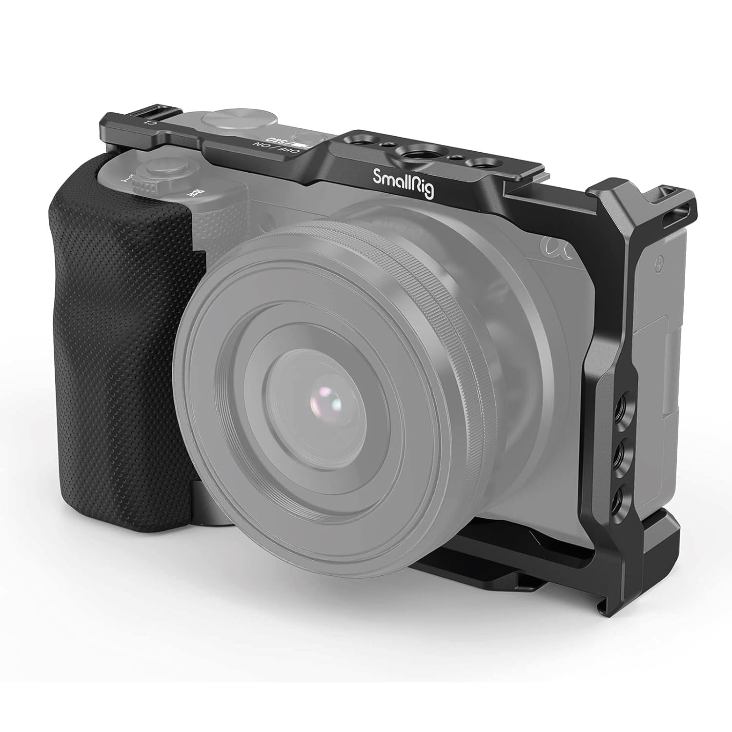 Imagen 2 del producto Jaula SmallRig para cámara Sony ZV-E10 con grip, aluminio, Arca-Swiss, monturas múltiples, zapata fría, diseño ergonómico, negro