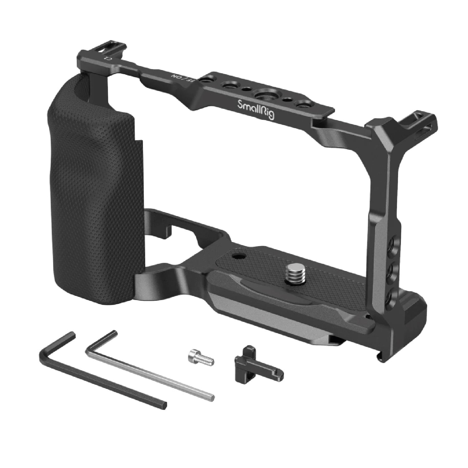 Imagen 1 del producto Jaula SmallRig para cámara Sony ZV-E10 con grip, aluminio, Arca-Swiss, monturas múltiples, zapata fría, diseño ergonómico, negro