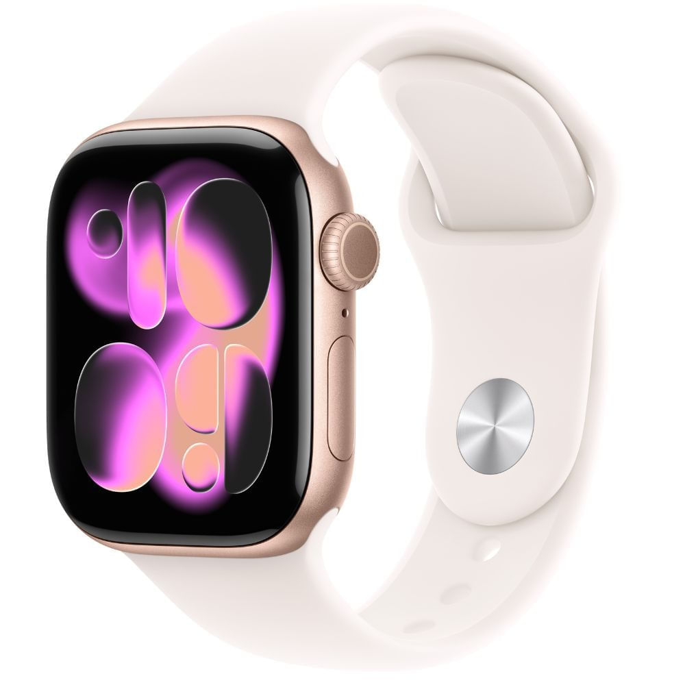 Apple Watch Series 11 pantalla 46mm, GPS, monitoreo salud, carga rápida, correa S/M, rose gold