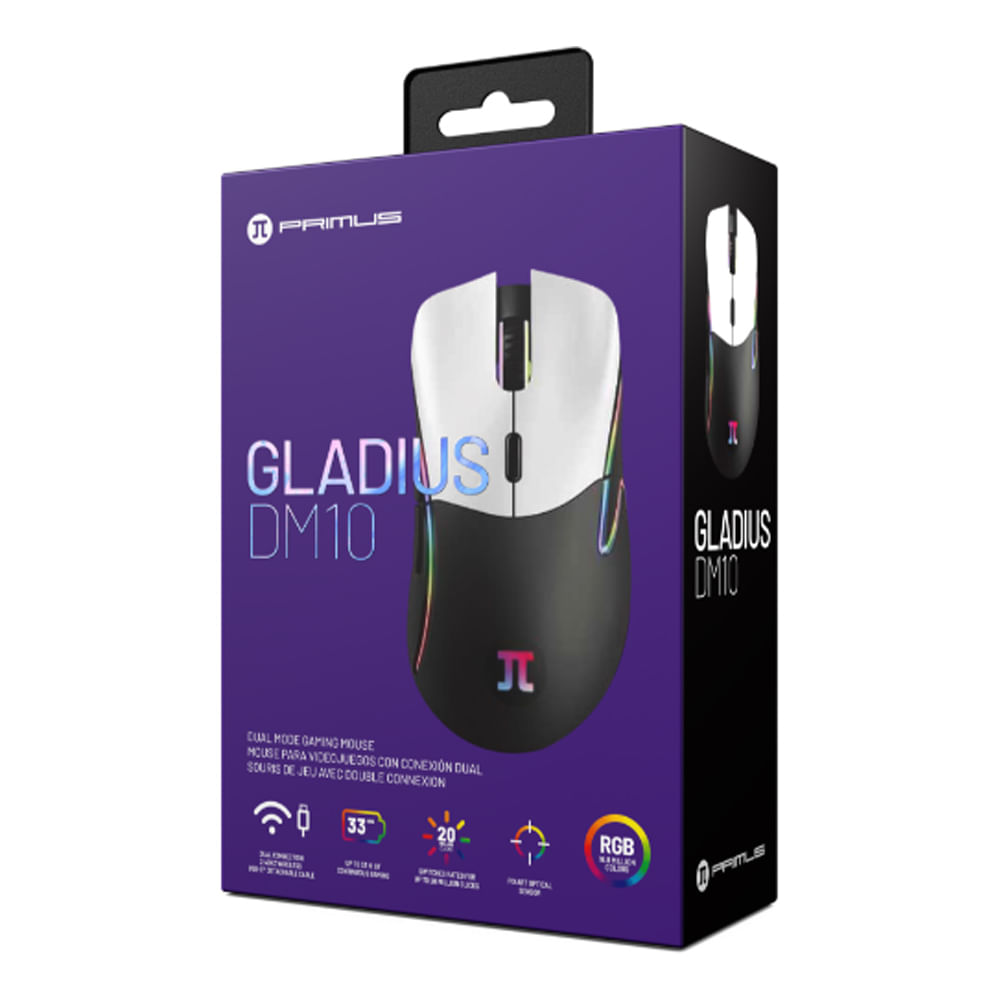 Mouse inalámbrico Primus gaming modelo DM10, con luces Rgb, 6 botonos, 1200 Dpi