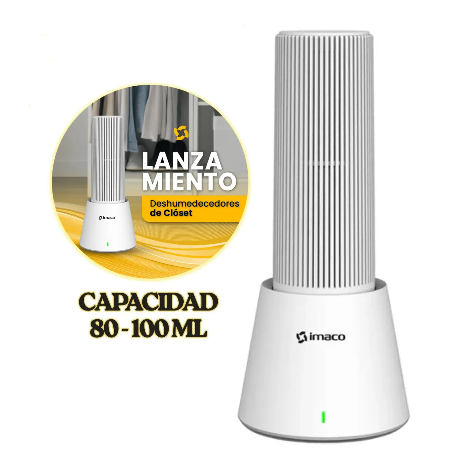 Imagen 2 del producto Mini deshumedecedor portátil Imaco DHM20, 45W, para closet y cajones, blanco