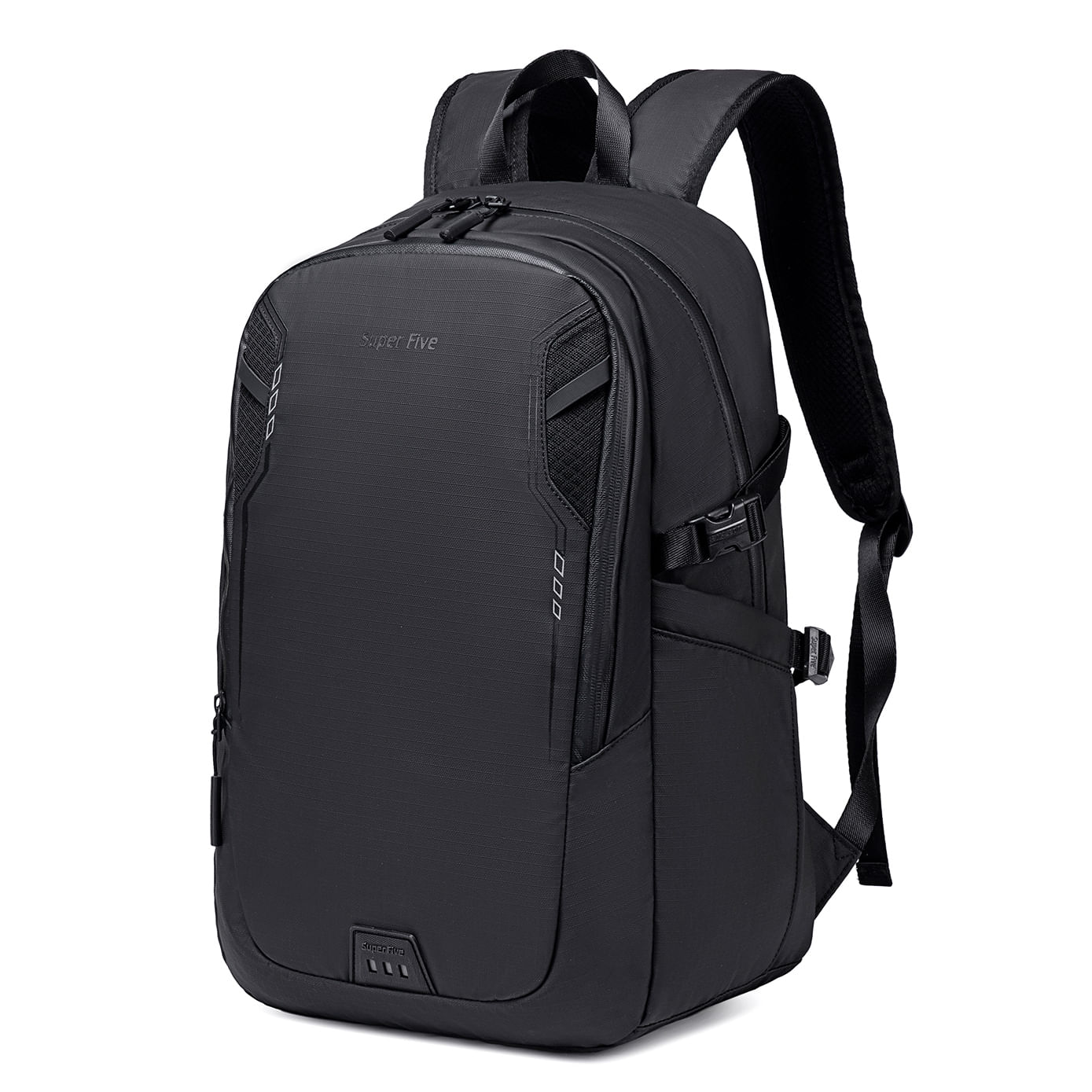 Mochila Super Five FB00700 22L, compartimento laptop 16”, bolsillos laterales, resistente a rasguños, negro