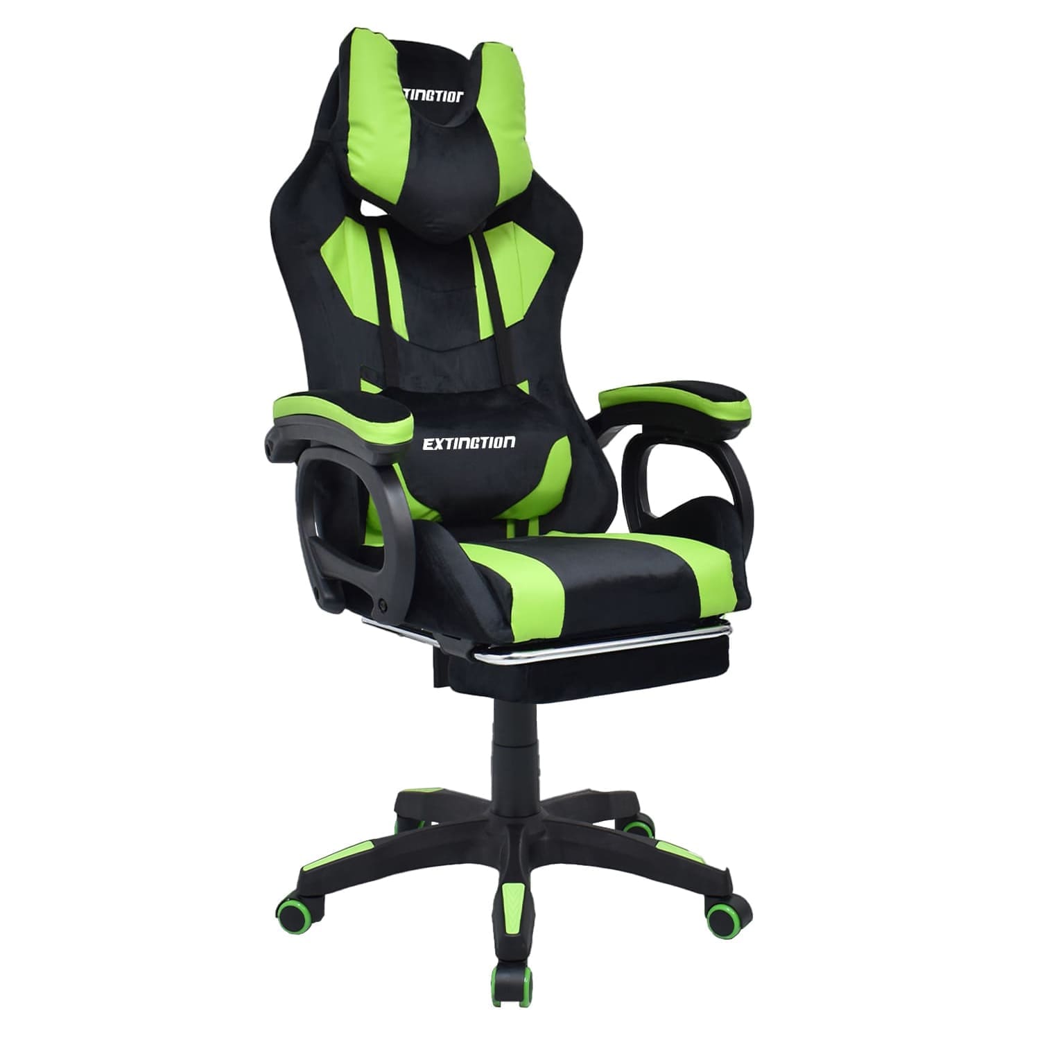 Imagen 2 del producto Silla gamer Extingtion Sapp, ergonómica, reclinable 135°, cojín lumbar y cervical, reposapiés, verde