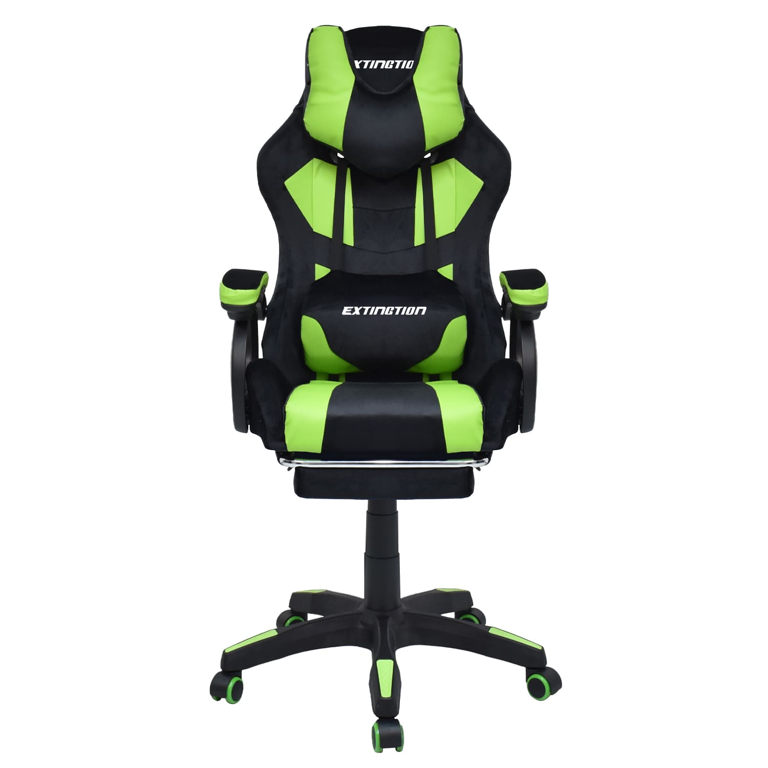 Silla gamer Extingtion Sapp, ergonómica, reclinable 135°, cojín lumbar y cervical, reposapiés, verde