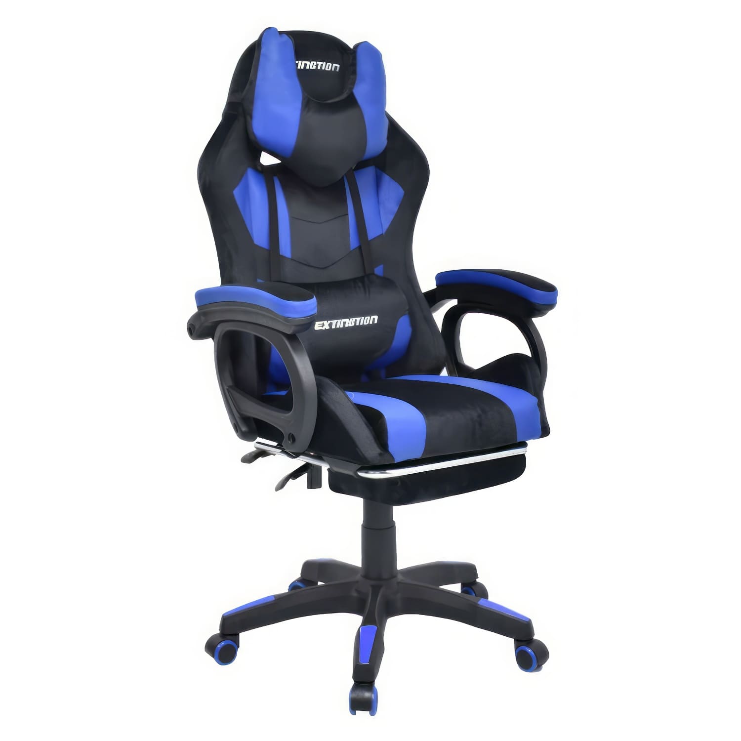 Imagen 2 del producto Silla gamer Extingtion Sapp, ergonómica, reclinable 135°, cojín lumbar y cervical, reposapiés, altura ajustable, azul