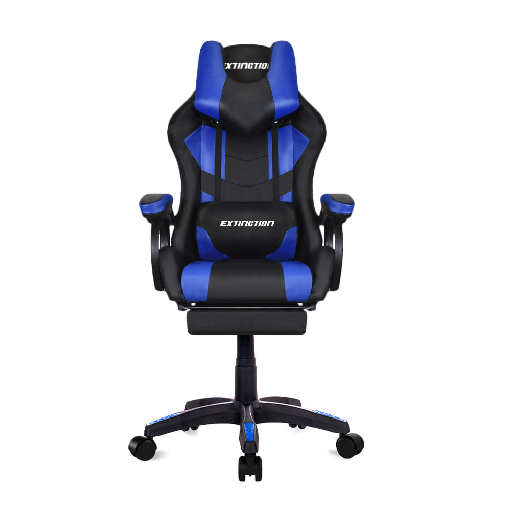 Silla gamer Extingtion Sapp, ergonómica, reclinable 135°, cojín lumbar y cervical, reposapiés, altura ajustable, azul