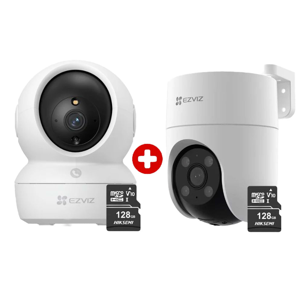 Combo: Cámaras de seguridad Ezviz H6C 2K + H8C 2K, visión 360°, audio bidireccional, micro SD 128GB, blanco