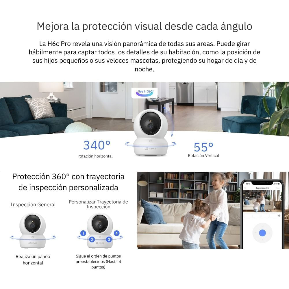 Imagen 2 del producto Combo: Cámaras de seguridad Ezviz H6C 2K + H8C 2K, visión 360°, audio bidireccional, micro SD 128GB, blanco