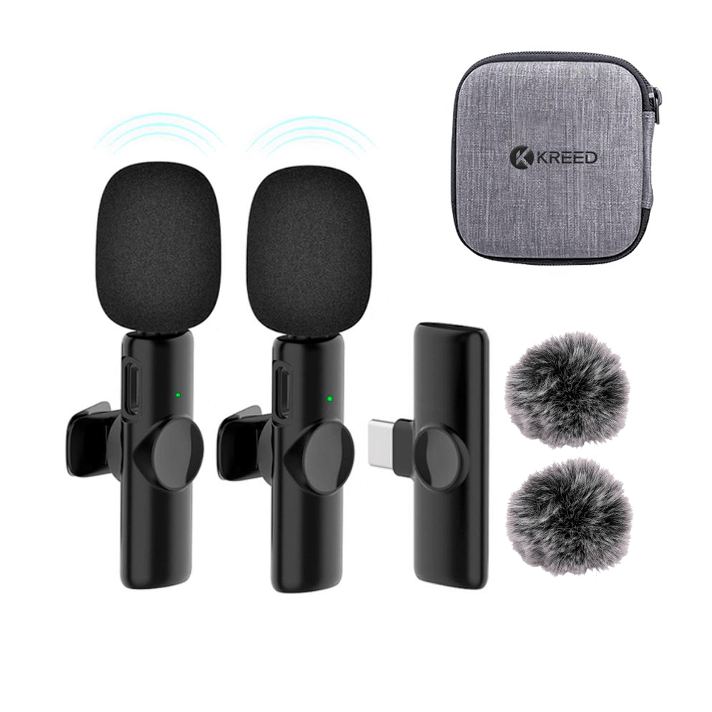 Imagen 2 del producto Micrófono solapero inalámbrico KREED K11 dual tipo C, cancelación de ruido, 2 micrófonos con filtro antiviento, negro