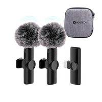 Micrófono solapero inalámbrico KREED K11 dual tipo C, cancelación de ruido, 2 micrófonos con filtro antiviento, negro