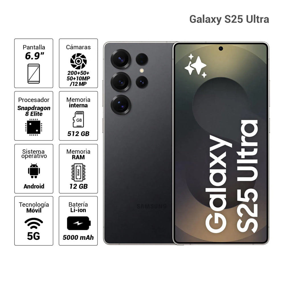 Imagen 2 del producto Celular Samsung Galaxy S25 Ultra 5G 512GB, 12GB RAM, cámara trasera 200MP y frontal 12MP, 6.9"", titanium black