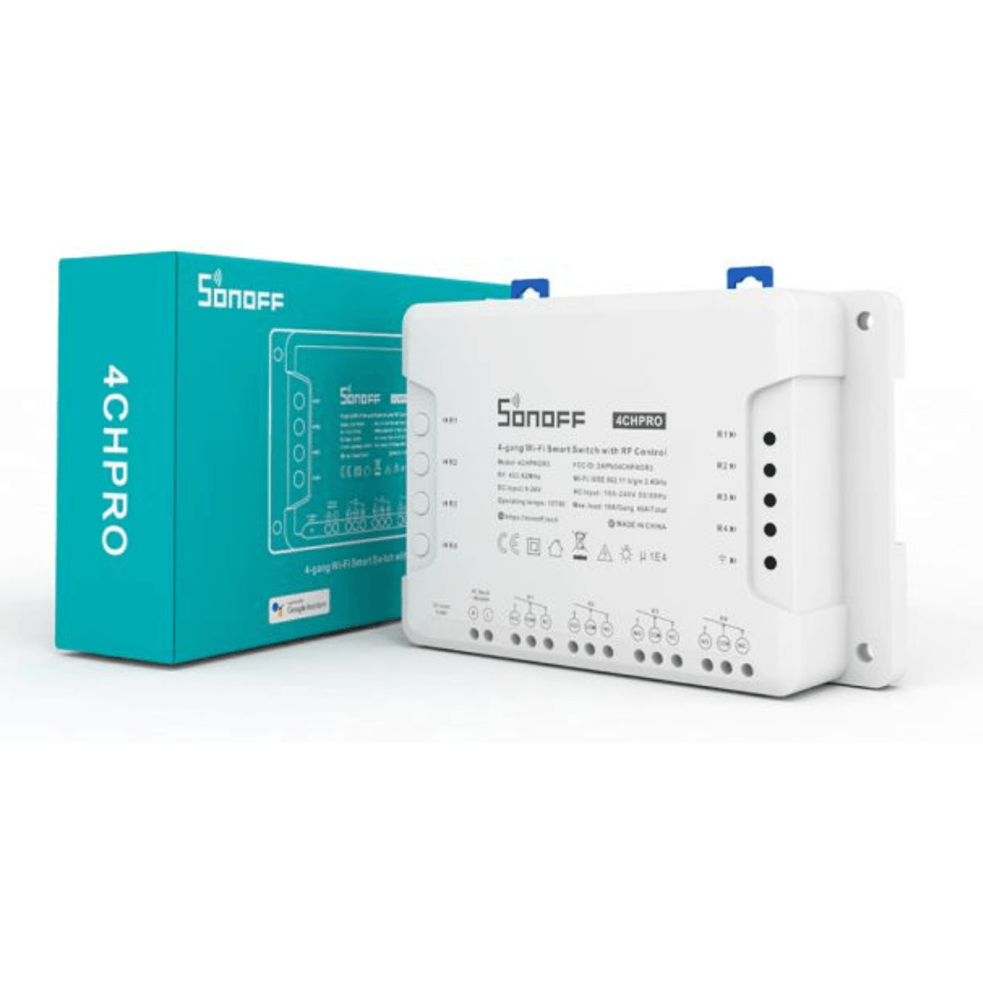 Imagen 1 del producto Interruptor inteligente Wi-Fi SONOFF 4CHPROR3, 4 canales con contacto seco, 10A por canal, control por voz Alexa y Google, blanco