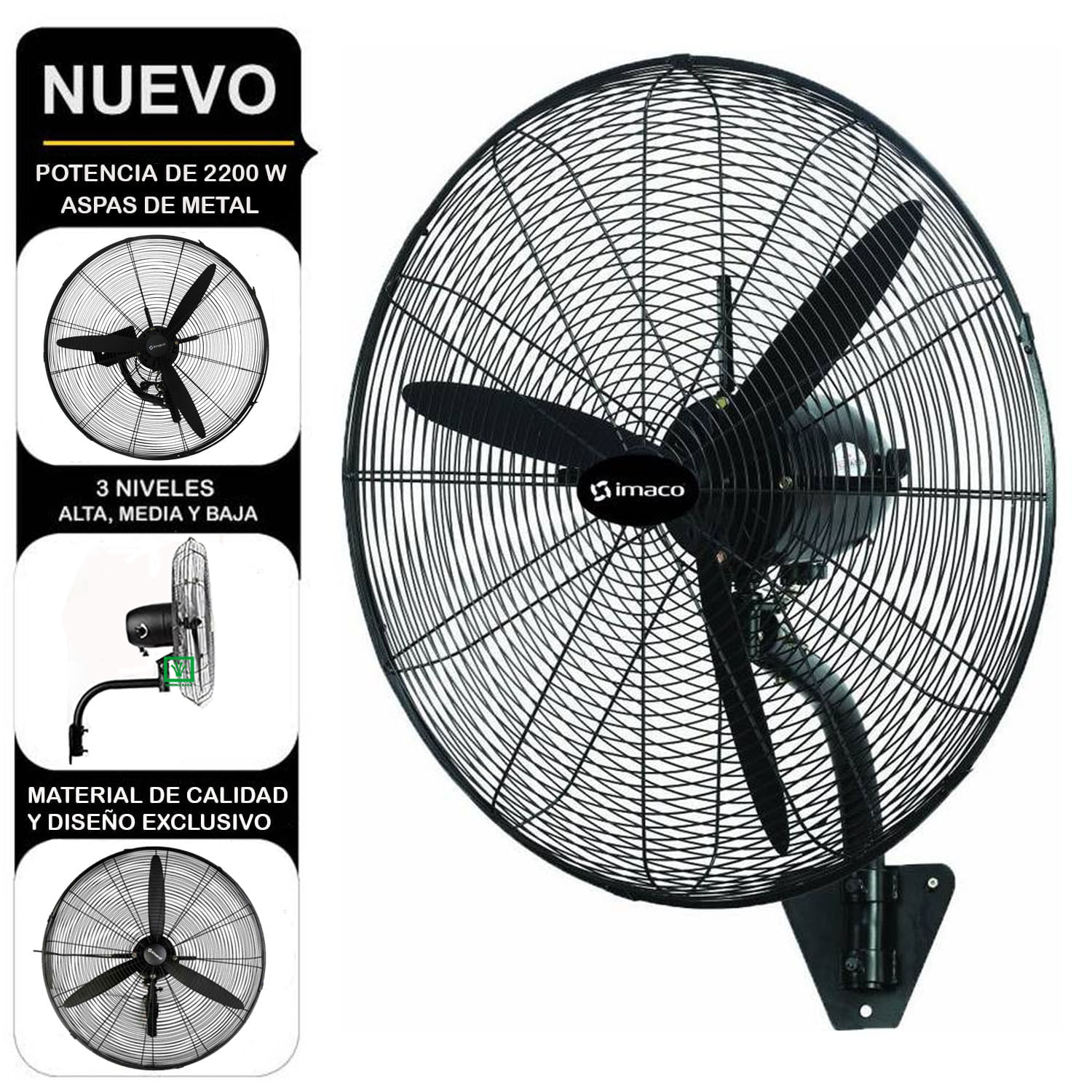 Imagen 2 del producto Ventilador de pared Industrial Imaco WF2630 220W, 3 velocidades, negro