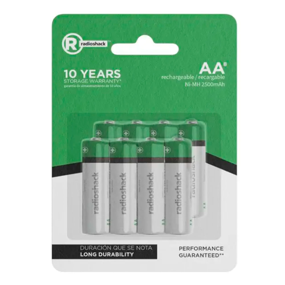 Batería recargable Radioshack AA, x8 unidades, 2500 mAh