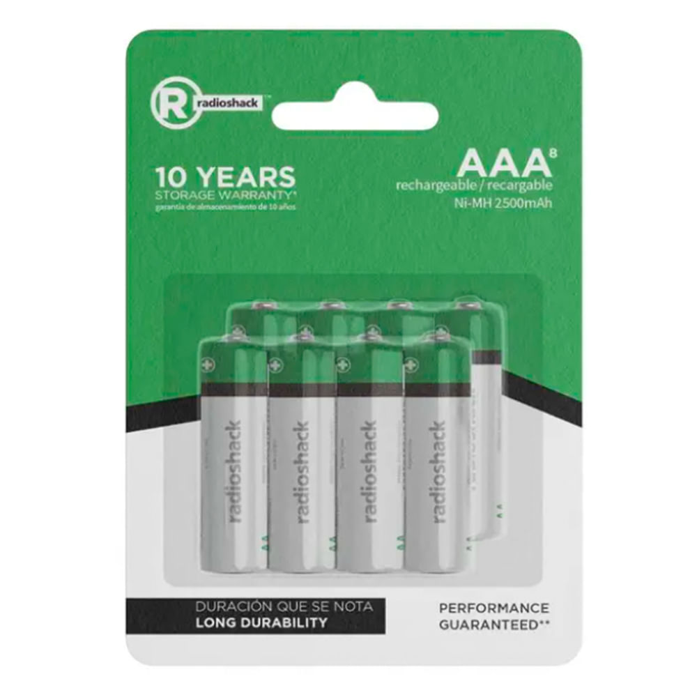 Batería recargable Radioshack AAA, x8 unidades, 2500 mAh