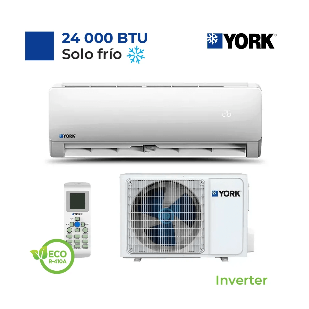 Imagen 2 del producto Aire acondicionado York Split DC Inverter, frío solo, 24000 BTU, ahorro energético, blanco