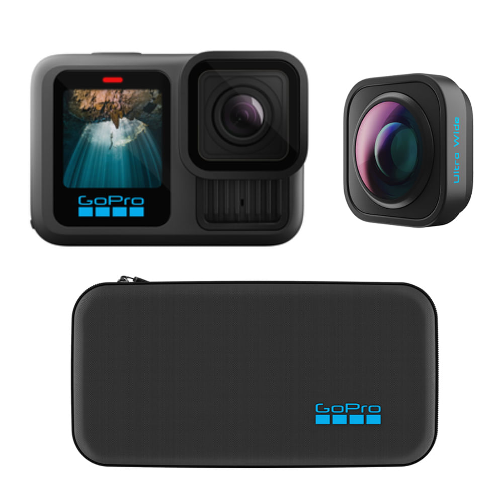 Cámara de acción GoPro Hero13 Ultra Wide Bundle pantalla táctil, graba en 4K, Hyper Smooth, Wi-fi 6, negro + Lente ultra gran angular
