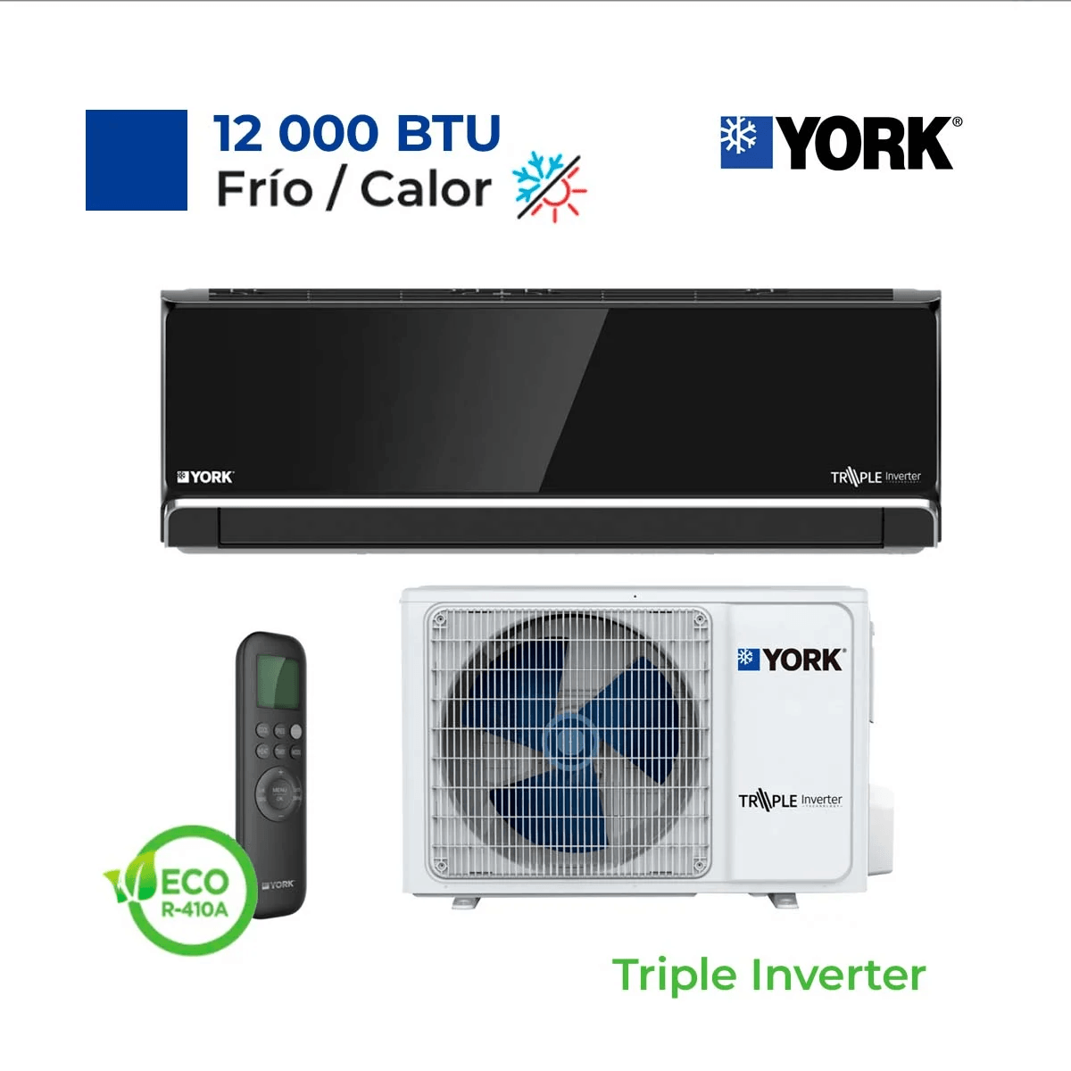 Imagen 2 del producto Aire acondicionado York Split pared de 12000 Btu/h triple inverter frío/calor, temporizador, negro