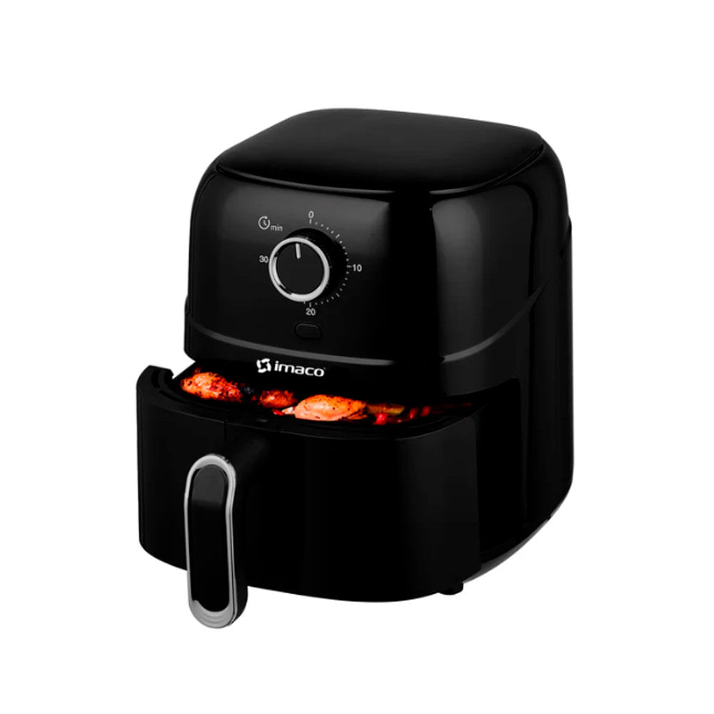 Imagen 2 del producto Freidora de aire Imaco AF2380N, capacidad 2 litros, 900W, control de temperatura, canastilla antiadherente y diseño compacto, negro
