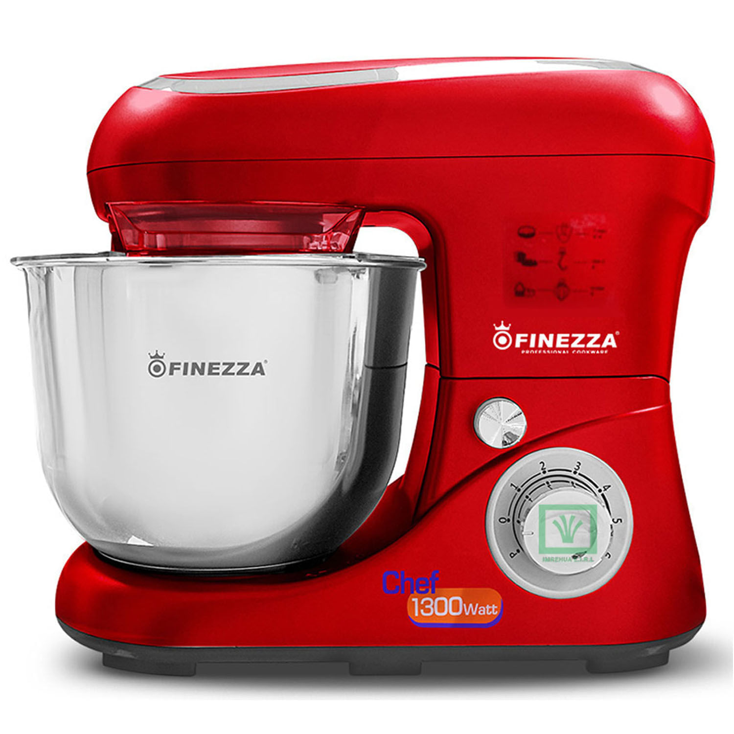 Batidora de pedestal Finezza FZ-6822B 1300W, 6 velocidades, bowl 5L de acero, movimiento planetario y tapa acrílica protectora