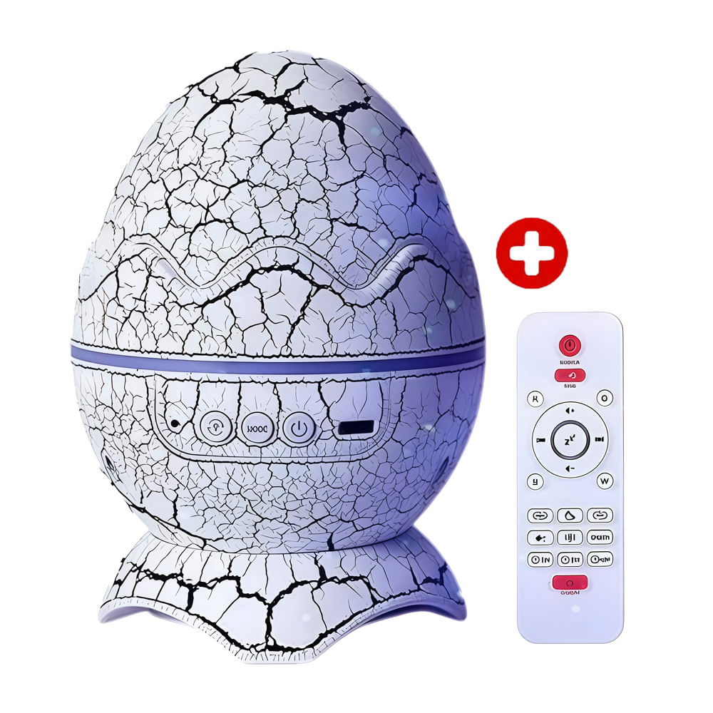 Lámpara proyector huevo de dinosaurio multifuncional luces estrellas, nebulosas, control remoto, blanco