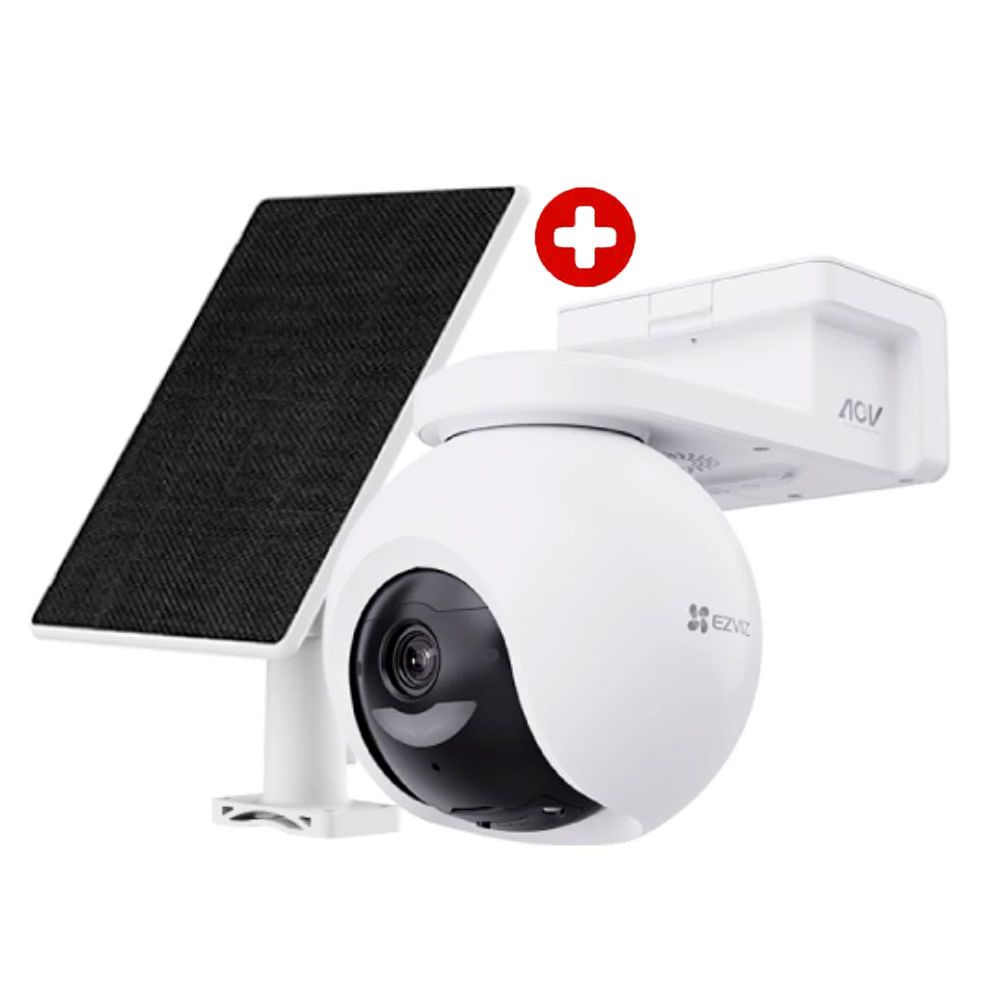 Cámara de seguridad exterior Ezviz CB8 Pro 4K Pan-Tilt con batería recargable y panel solar, visión nocturna color, blanca