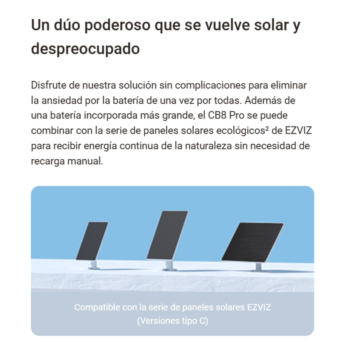 Imagen 2 del producto Cámara de seguridad exterior Ezviz CB8 Pro 4K Pan-Tilt con batería recargable y panel solar, visión nocturna color, blanca