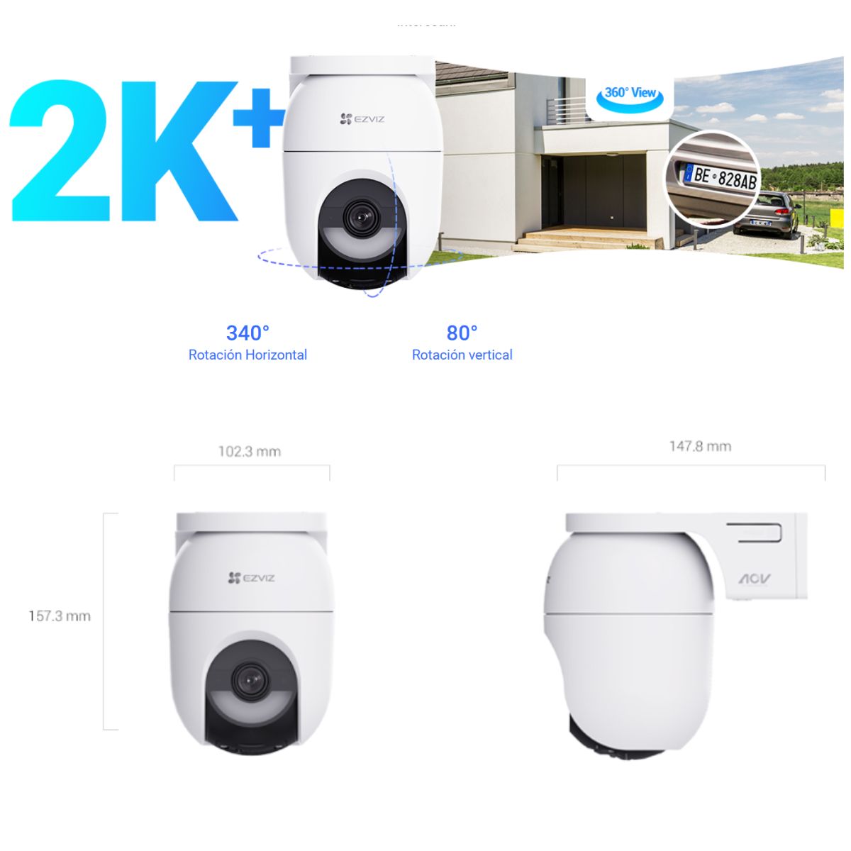Imagen 2 del producto Cámara de seguridad exterior Ezviz CB8 Lite 2K+ 4MP panorámica 360° con batería recargable y visión nocturna color, blanco