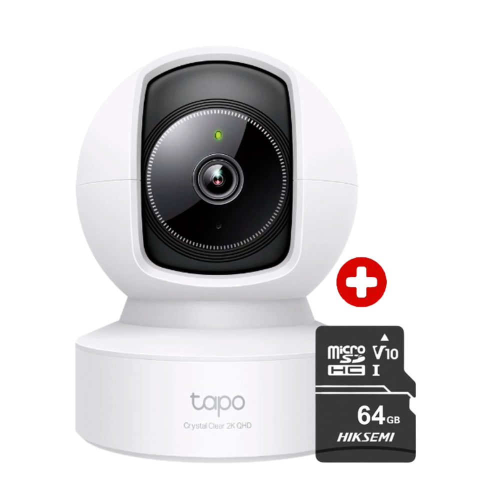 Cámara de seguridad Tapo C222 2K QHD 4MP con movimiento Pan Tilt, visión nocturna y microSD 64GB para interiores, blanco