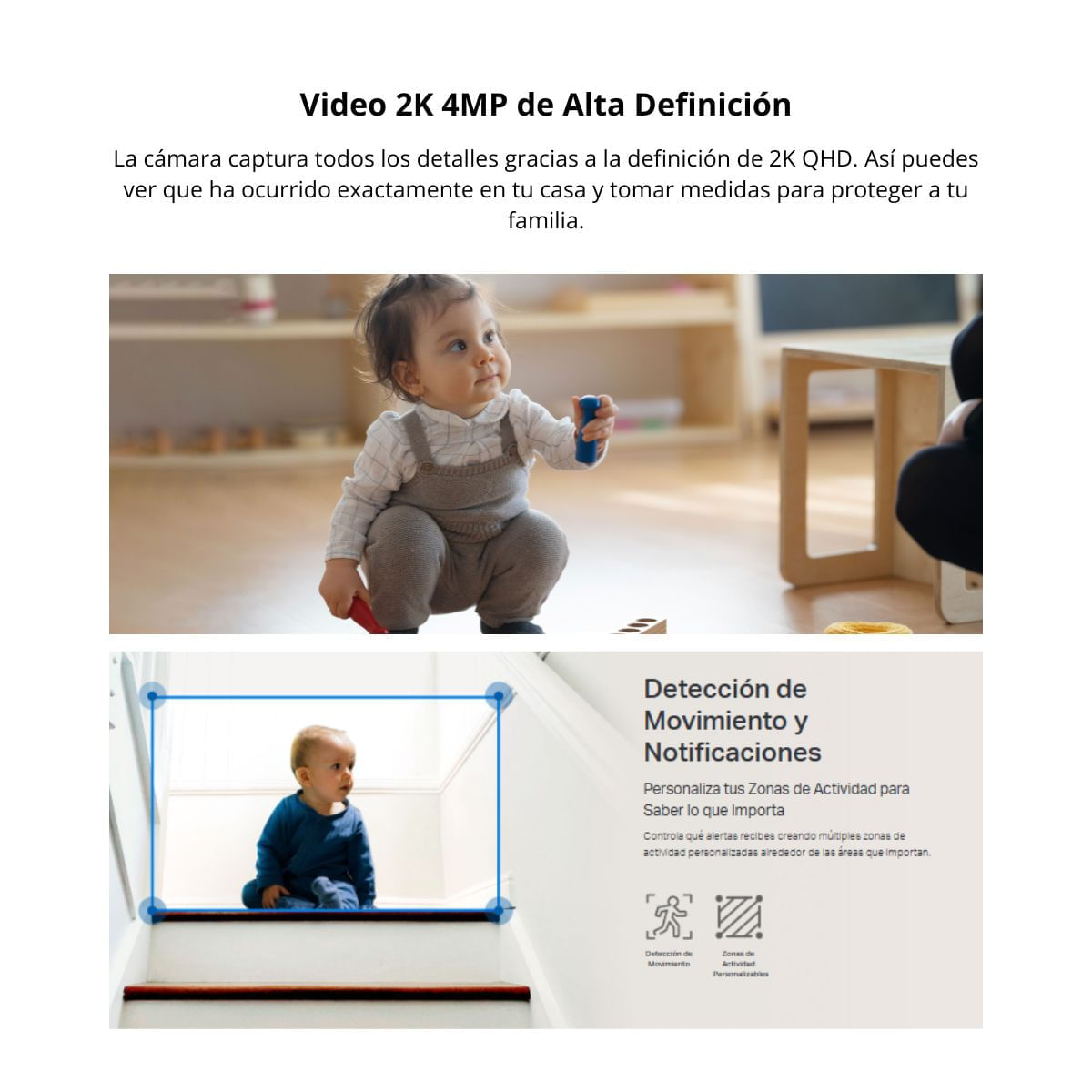 Imagen 2 del producto Cámara de seguridad Tapo C222 2K QHD 4MP con movimiento Pan Tilt, visión nocturna y microSD 64GB para interiores, blanco