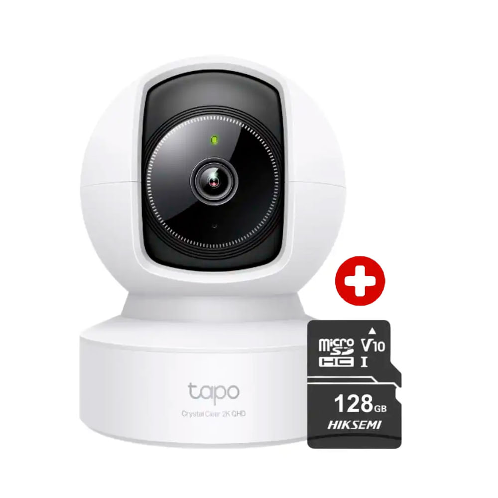 Cámara de seguridad Tapo C222 2K QHD 4MP con microSD 128GB, visión nocturna y movimiento Pan Tilt para interiores, blanco