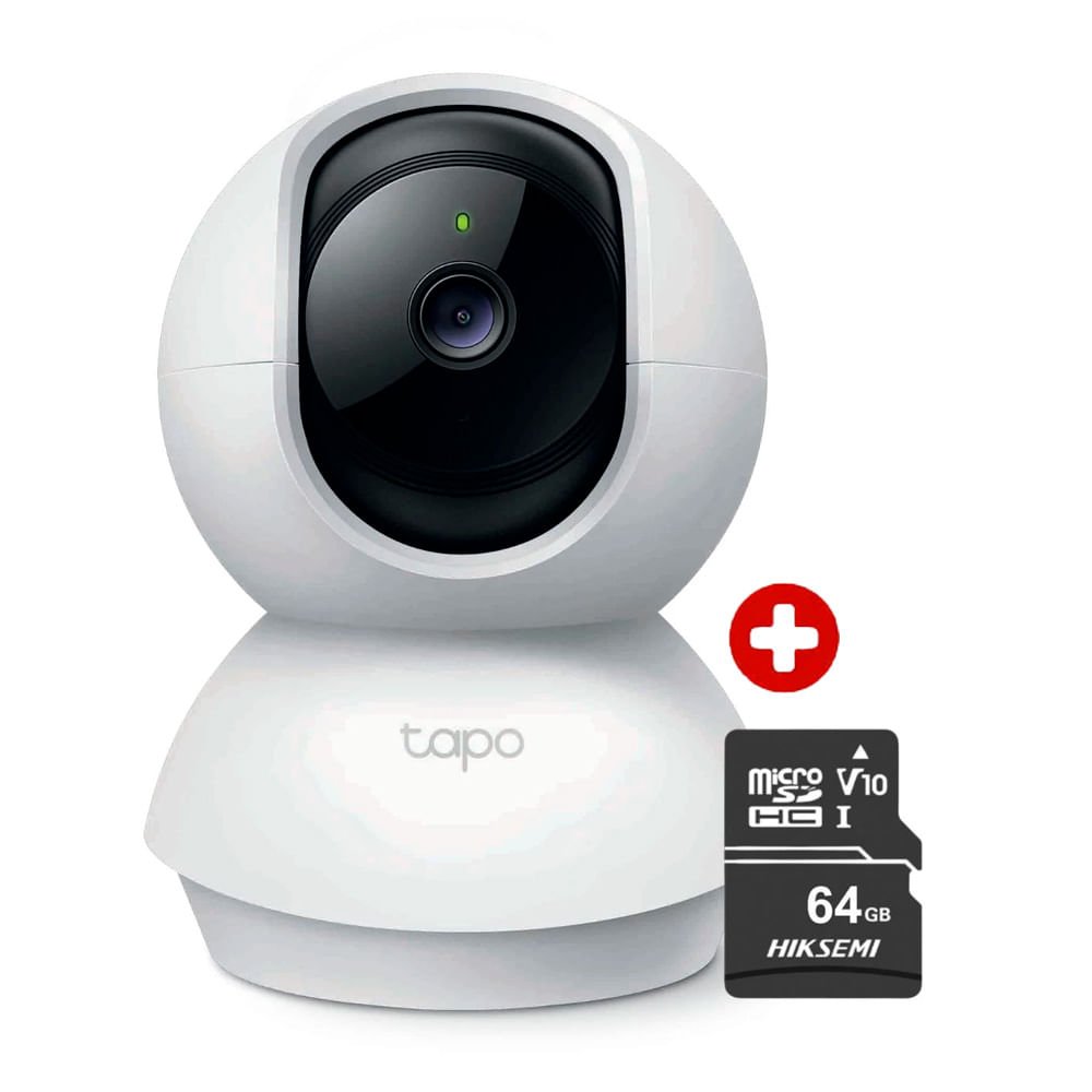 Cámara de seguridad Tapo C200C Full HD 1080p con visión 360°, detección inteligente y microSD 64GB para interiores, blanco