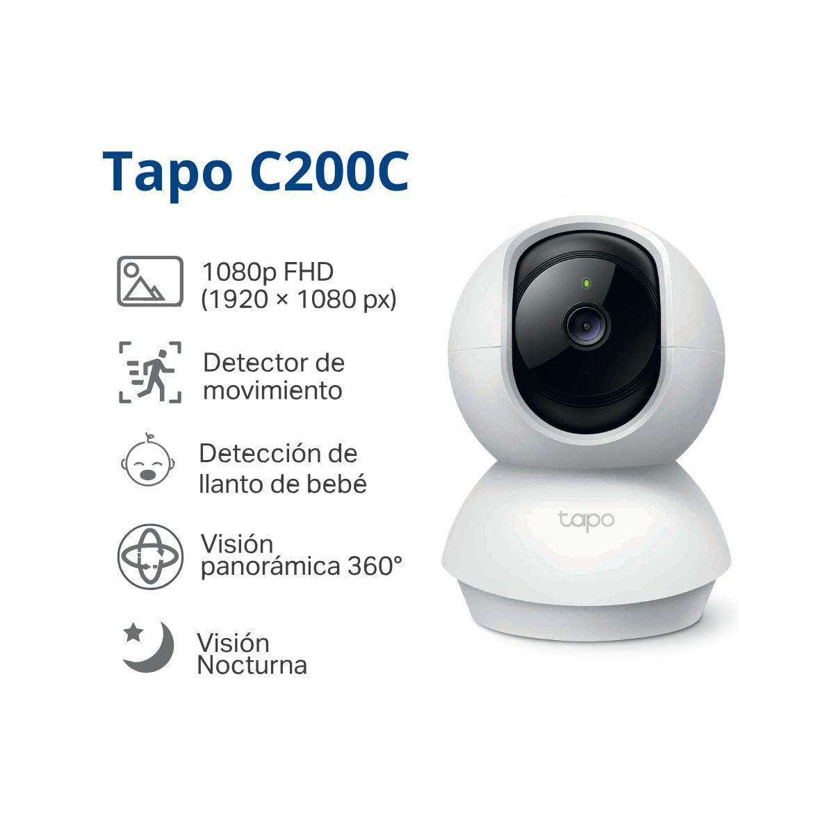 Imagen 2 del producto Cámara de seguridad Tapo C200C Full HD 1080p con visión 360°, detección inteligente y microSD 64GB para interiores, blanco