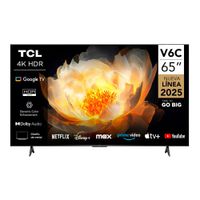 Televisor TCL 65V6C 65"" LED UHD 4K Smart TV 2025 con Wi-Fi, bluetooth, control por voz y 3 puertos HDMI