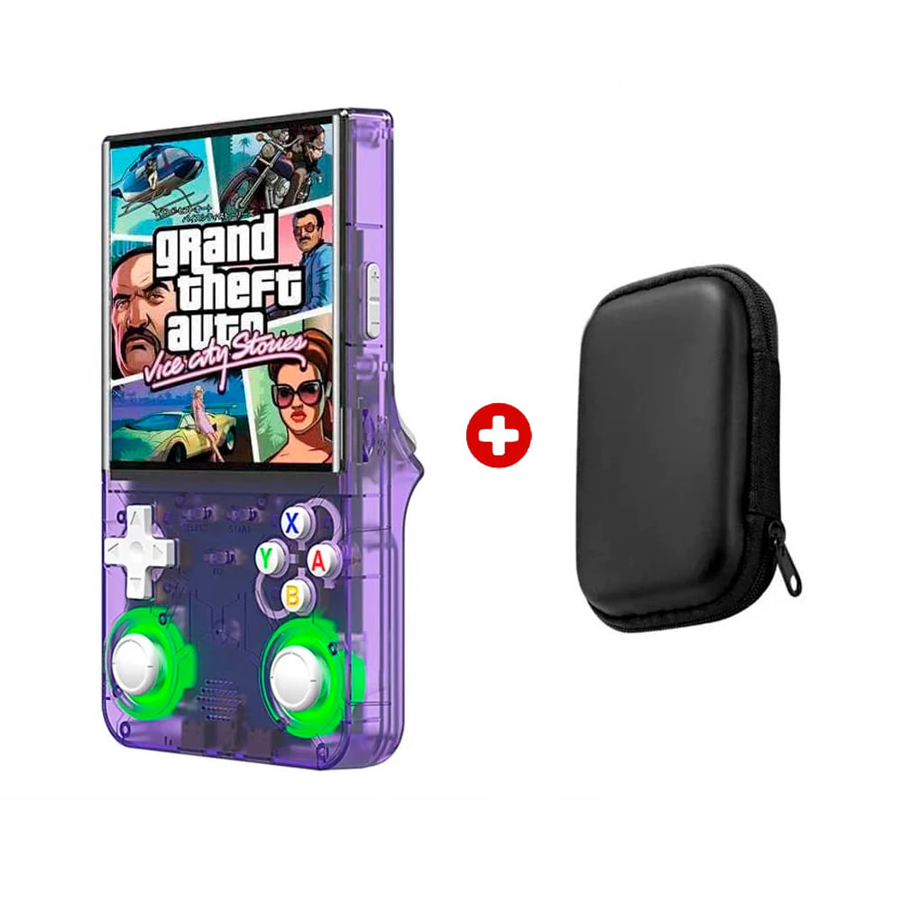Consola de videojuegos portátil retro R36 Ultra HD, morado + funda